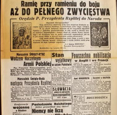 Okładka gazety "Czas" z 1 września 1939 roku