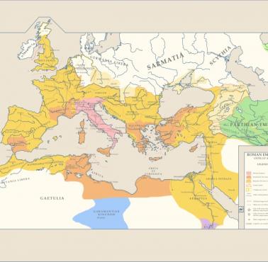 Prowincje cesarstwa rzymskiego w czasach cesarza Trajana w roku 117 roku