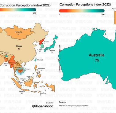 Wskaźnik postrzegania korupcji (Corruption Perceptions Index) w Azji, 2022