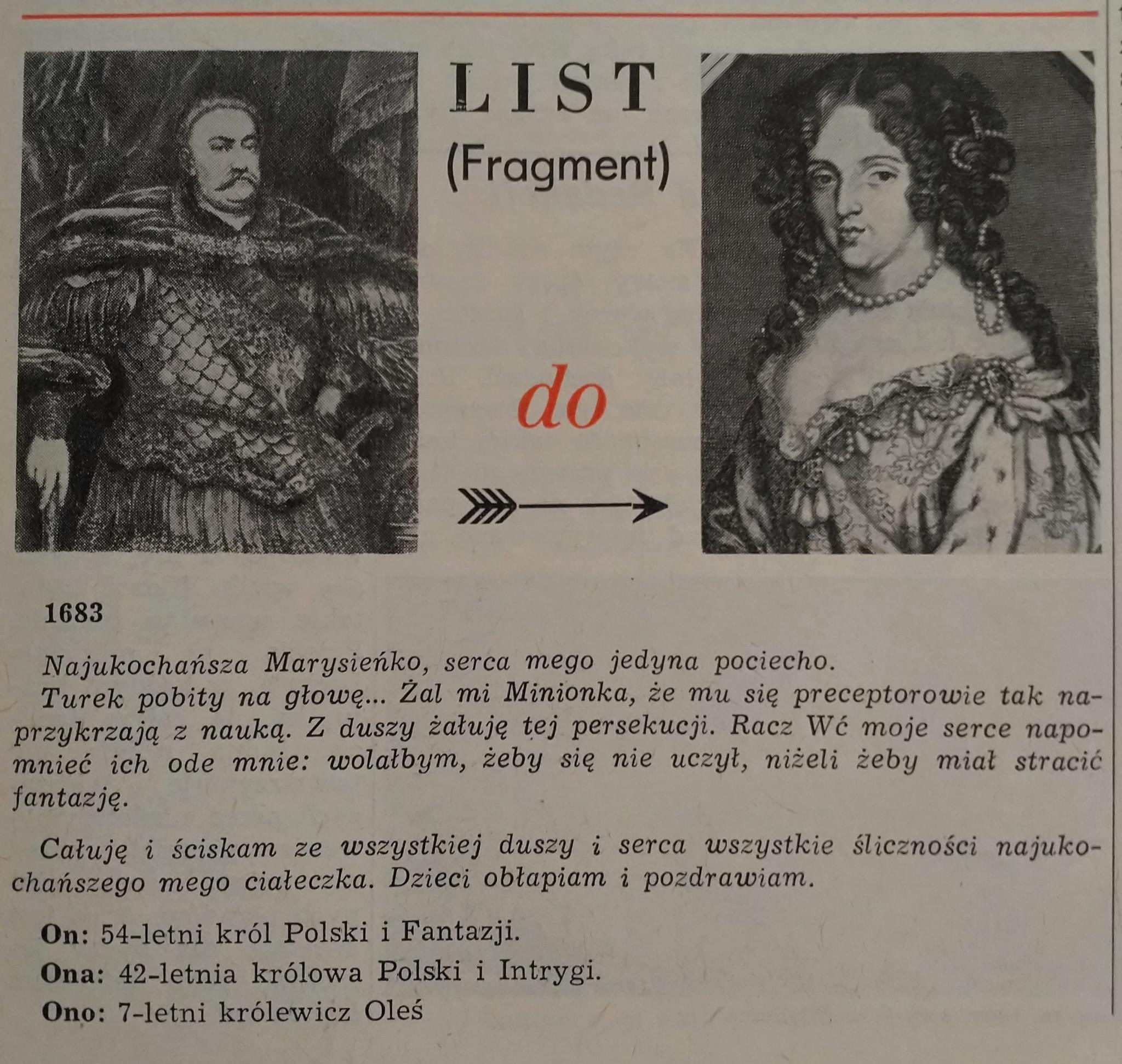 1683 rok Jan III Sobieski pisze list do ukochanej Marysieńki