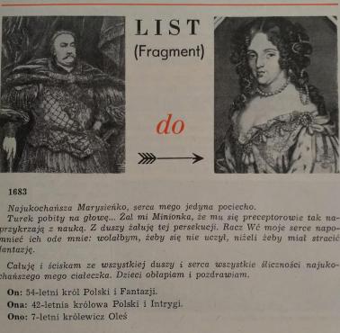 1683 rok Jan III Sobieski pisze list do ukochanej Marysieńki