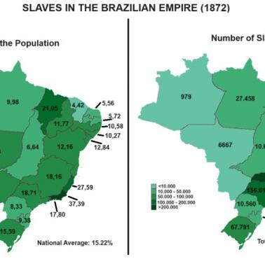 Prowincje Brazylii z podziałem na liczbę niewolników w 1872 roku