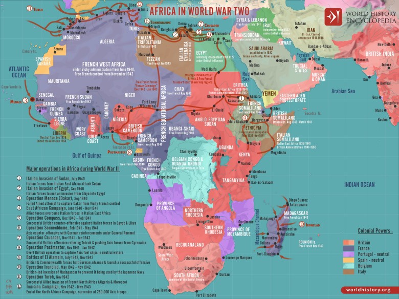 Mapa Afryki podczas II wojny światowej