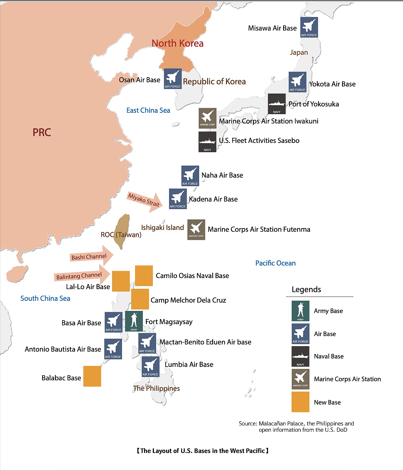 Bazy wojskowe USA wokół Chin na zachodnim Pacyfiku, 2023