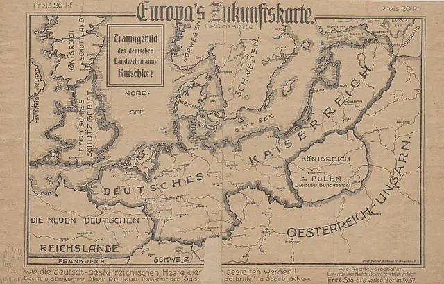 Niemiecka mapa propagandowa z 1915 roku - cele w przypadku zwycięstwa podczas I wojny