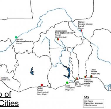 Mapa językowa głównych miast Afryki Zachodniej