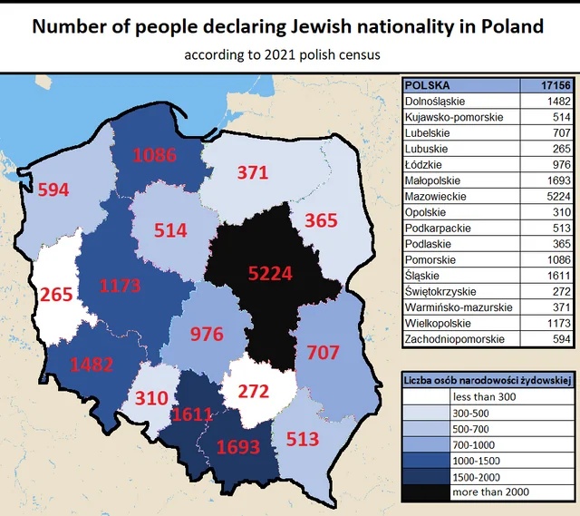 Liczba osób deklarujących narodowość żydowską w Polsce od 2021 r.