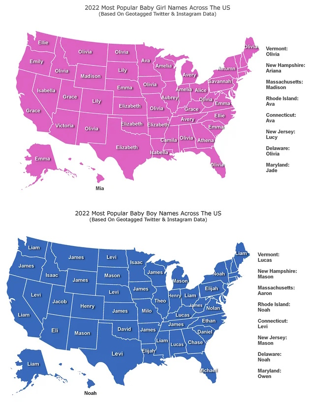 Najpopularniejsze imiona dla dzieci w USA w 2022 roku