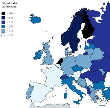 Powierzchnia wód śródlądowych w krajach europejskich