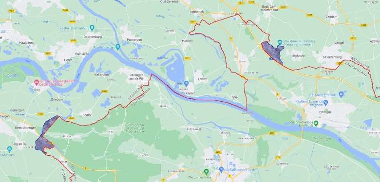 Mapa terytoriów zaanektowanych przez Holandię od Niemiec w 1949 r., które nie zostały zwrócone Niemcom w 1963 r.