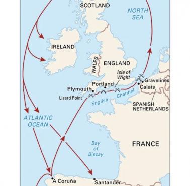 Trasa hiszpańskiej armady w 1588 r.