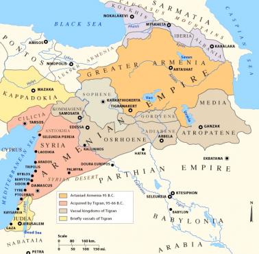Królestwo Armenii osiągnęło swój największy zasięg około 100 r. p.n.e.