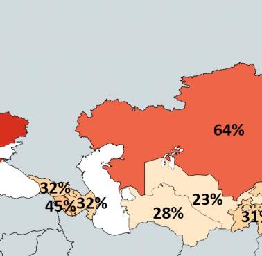 Znajomość języka rosyjskiego wśród mieszkańców według spisu powszechnego z 1989 r.