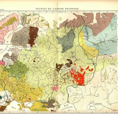 Mapa etniczna Europy Wschodniej wydana przez Hachette & Co, Paryż, 1879