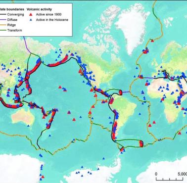 Mapa rozmieszczenia i atywności podwodnych wulkanów