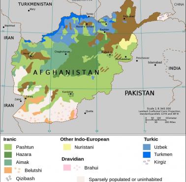 Mapa etniczna Afganistanu, 1997, CIA