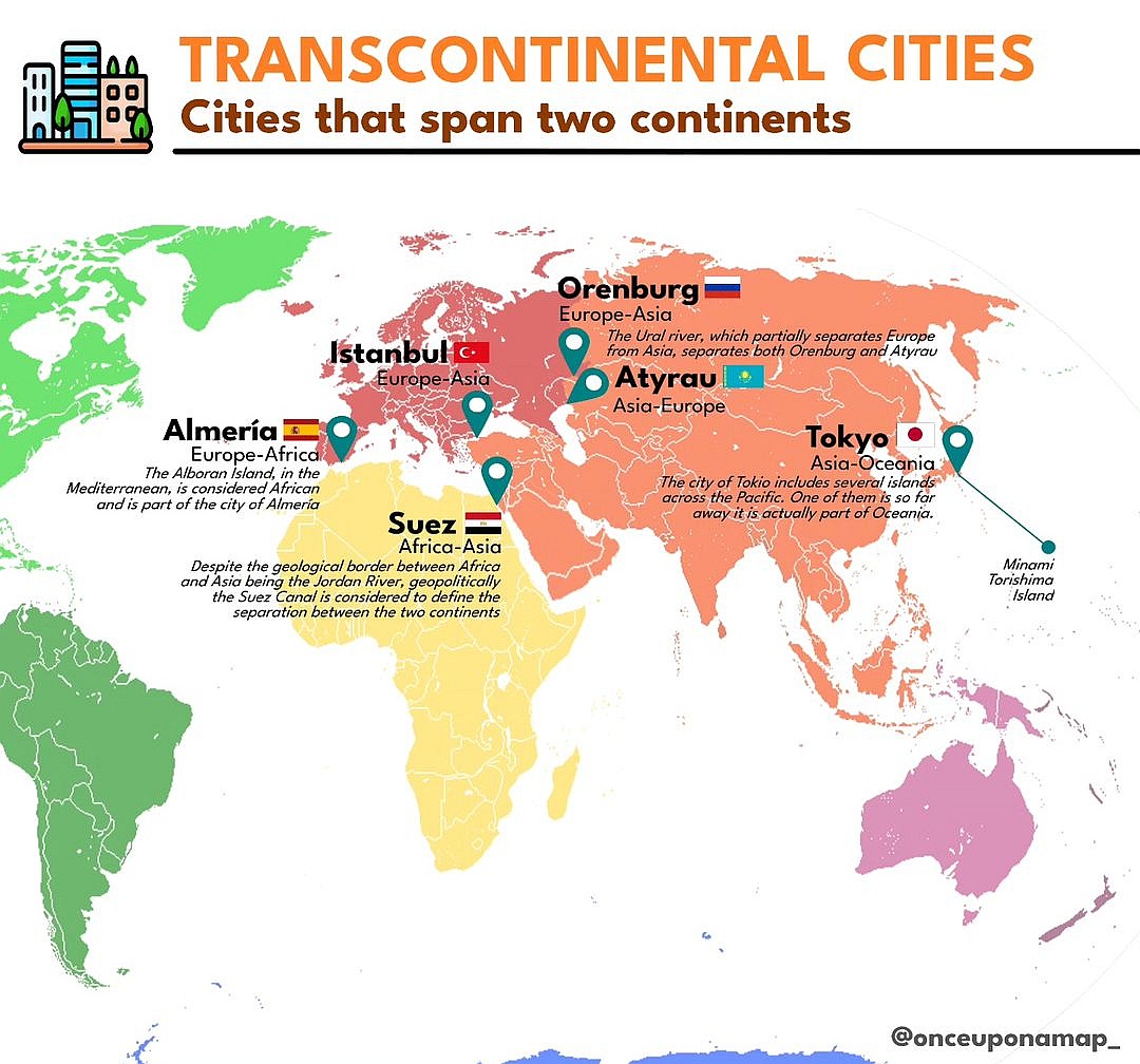 Miasta transkontynentalne. Miast znajdujące się na dwóch kontynentach