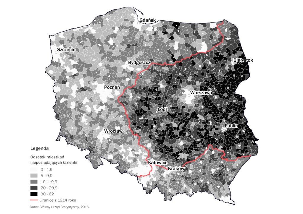 Odsetek mieszkań wyposażonych w łazienkę, 2016