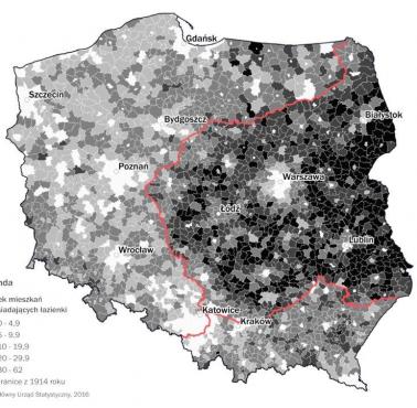 Odsetek mieszkań wyposażonych w łazienkę, 2016