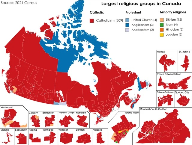 Dominujące religie w Kanadzie, 2021