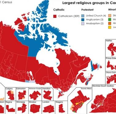 Dominujące religie w Kanadzie, 2021
