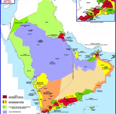 Mapa polityczna Półwyspu Arabskiego w latach 1905-1923