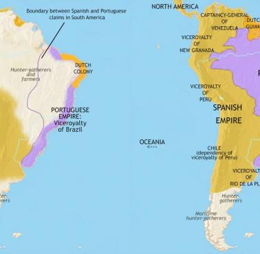 Mapa Ameryki Południowej w latach 1648 i 1789