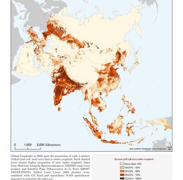 Mapa ziemi uprawnej w Azji, 2000