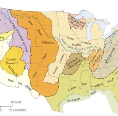 Mapa regionów terenowych USA opracowana przez U.S. Geological Survey, 1980