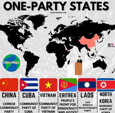 Państwa, gdzie rządzi tylko jedna partia (lub koncesjonowane, jak w Chinach), 2023