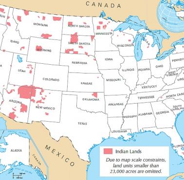 Mapa USA z terytorium rdzennych Amerykanów