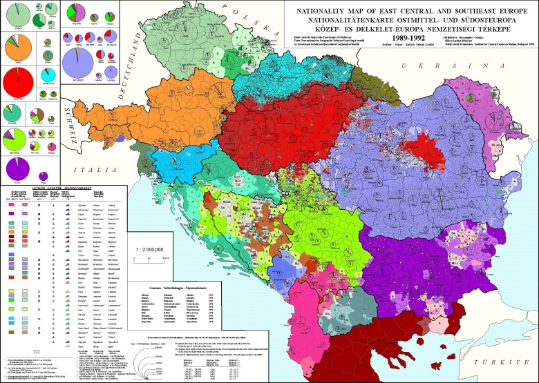 Mapa językowa Bałkanów i Europy Środkowej w latach 1989-1992
