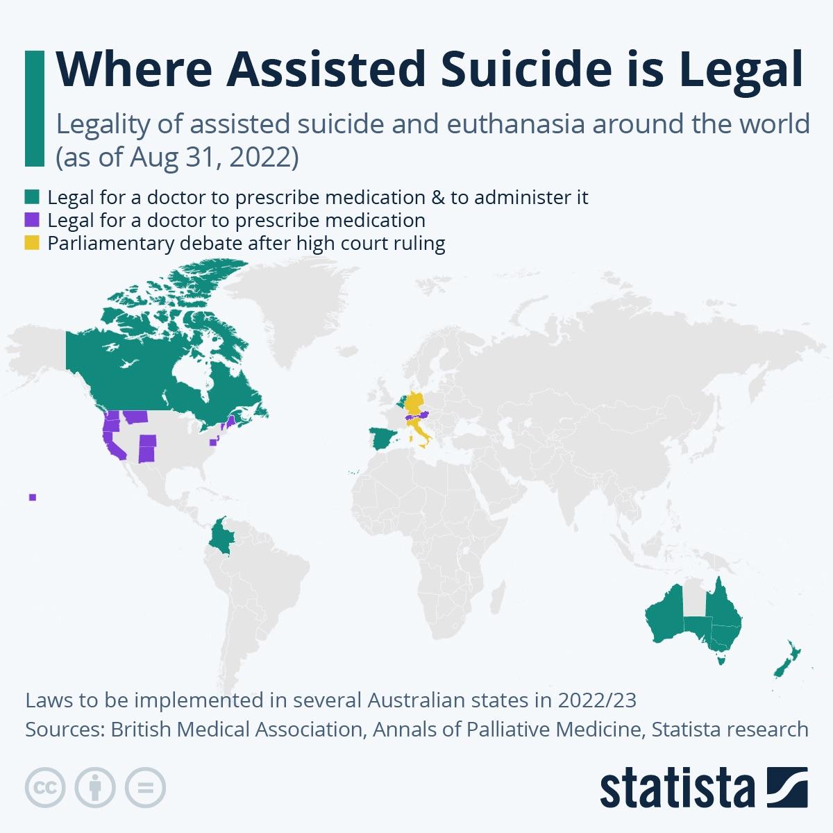 Legalność eutanazji na świecie (wspomaganie umierania), 2022