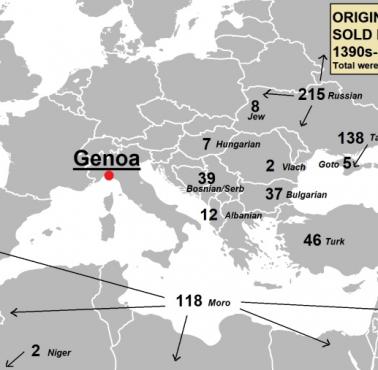 Pochodzenie niewolników sprzedawanych w Genui, Włochy, w latach 1390-1490