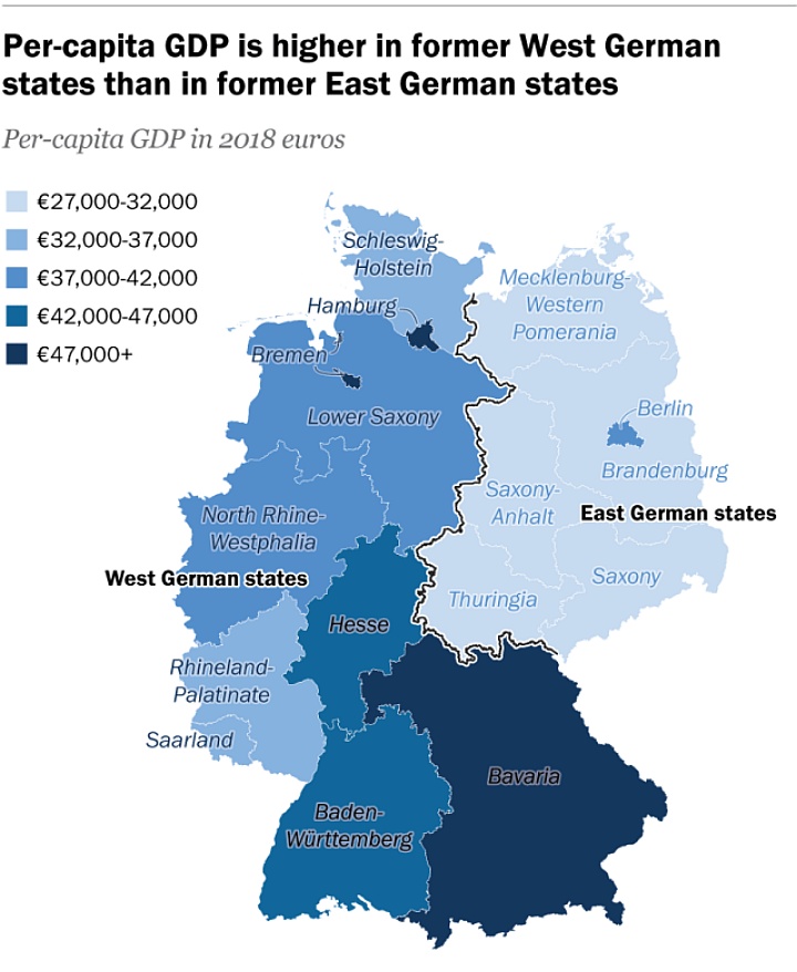 Niemieckie landy według PKB na mieszkańca (per capita), 2018 r.