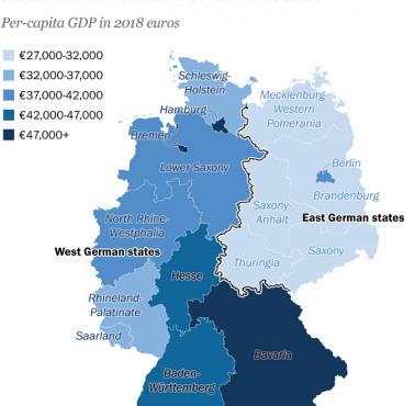 Niemieckie landy według PKB na mieszkańca (per capita), 2018 r.