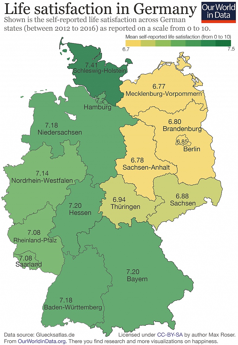 Mapa satysfakcji z życia mieszkańców Niemiec w latach 2012-2016