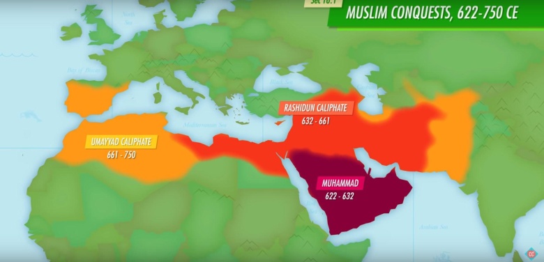 Wczesne podboje islamskie pod rządami Mahometa (622-632), kalifów Rashidun (632-661), kalifów Umajjadów (661-750)