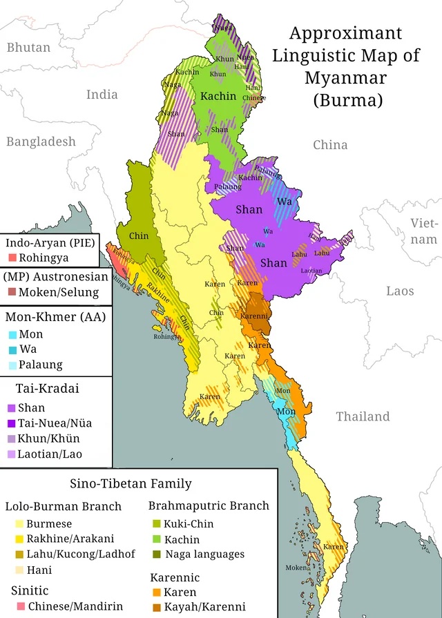 Mapa etniczna Myanmaru (Mjanma, Birma)