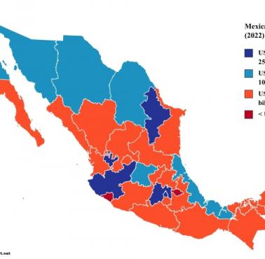 Meksykańskie regionu według PKB, 2022