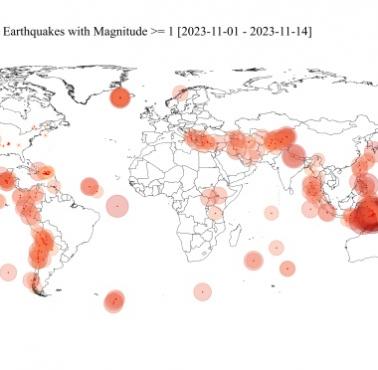 Trzęsienia ziemi o magnitudzie większej lub równej 1 od początku listopada 2023 r.