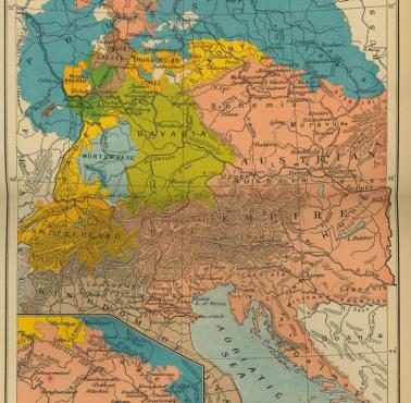 Mapa Europy Środkowej w 1860 roku (przed wojną Austrii z Prusami)