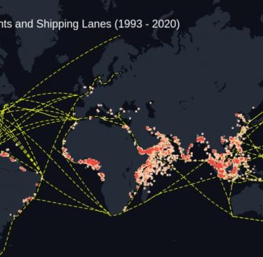 Globalne szlaki żeglugowe, mapa ryzyka porwań i piractwa morskiego 1993-2020