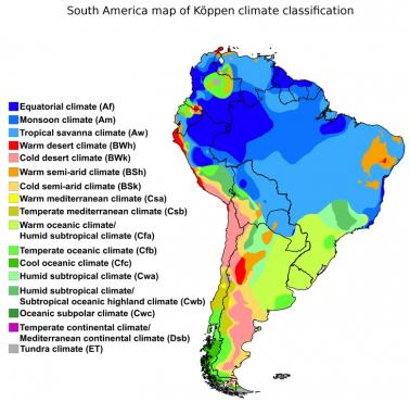 Klasyfikacja klimatów Köppena w Ameryce Połudnowej