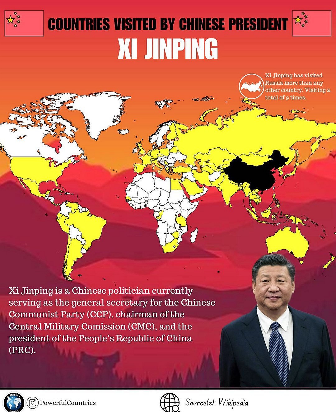 Kraje, które odwiedził prezydent Chin Xi Jinping, 2023