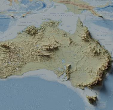 Reliefowa mapa Australii i wysp wokół niej