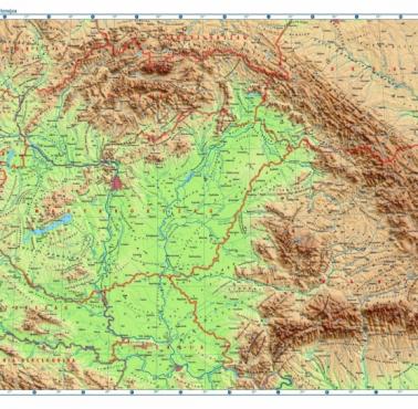 Mapa reliefowa Kotliny Panońskiej (Węgry ...)