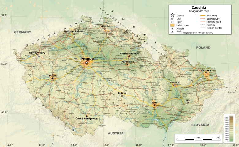 Mapa geograficzna Czech
