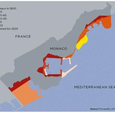Mapa przedstawiająca rekultywację gruntów w Monako