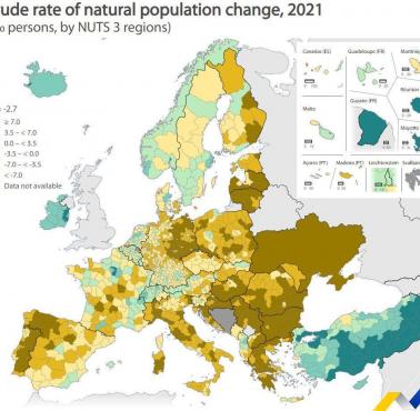 Naturalna zmiana populacji w Europie, 2021